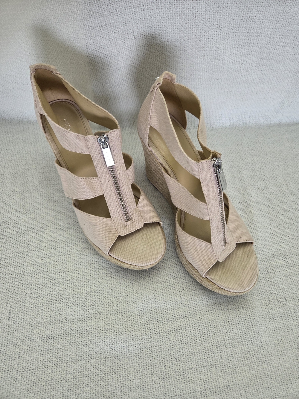 MICHAEL Michael Kors Blush Pink Espadrille Wedge Sandals with Front Zip - Picture 3 of 7